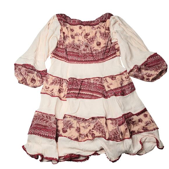 Free People My Love Mini Dress Long Sleeve Pink Red Boho Floral V Neck XS - Picture 4 of 10